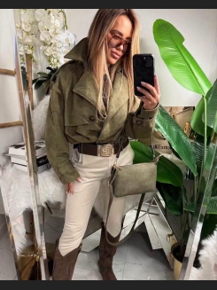 Zamszowa ramoneska z pagonami w kolorze khaki